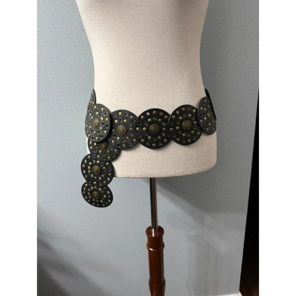 Y2K Boho Western Black Studded Concho Disc Statement Belt